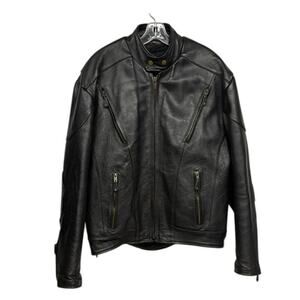 Vintage Zony Inc Men's Black Leather Biker Punk Motorcycle Vented Jacket Size 46